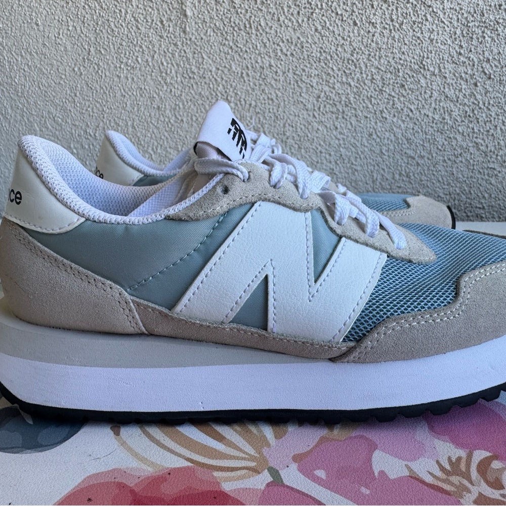 New Balance Pale Blue, White & Light Gray Retro Runner Sneakers